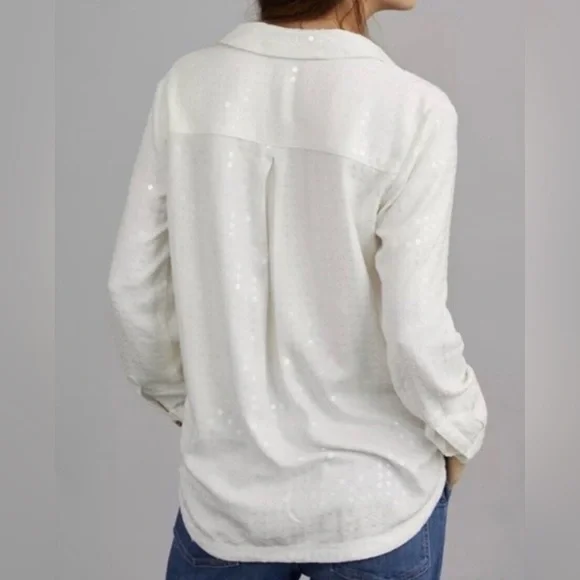 Pilcro Top Sequin Button Down Blouse  Anthropologie Size M - Picture 2 of 7